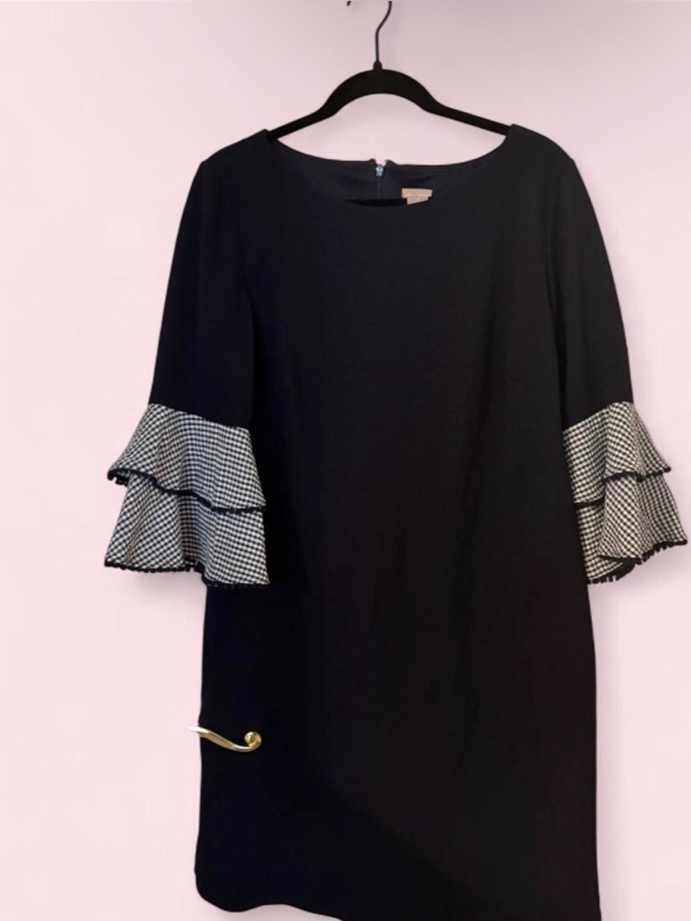 Chico's Black Dress with Gingham Ruffle Sleeves